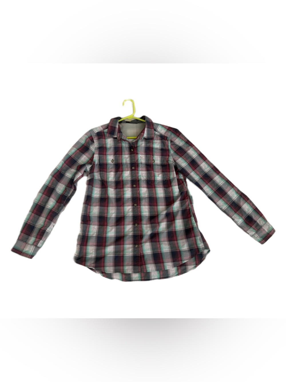 Eddie Bauer Women's button down, purple/green/pink, size medium